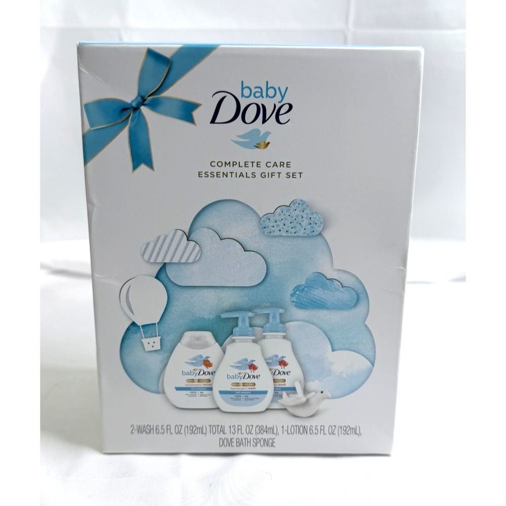 Baby Dove Complete Care Essentials Gift Set Wash Lotion Bath Sponge New